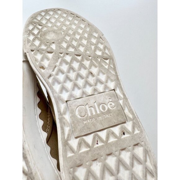 CHLOE Lauren Olive Green Nubuck Leather Scalloped Slip On Sneakers, Size 35 - Picture 14 of 16